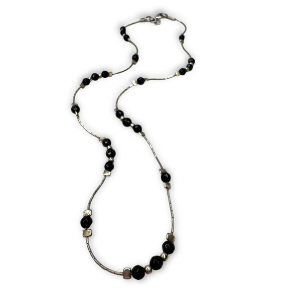 Silpada Sterling Silver Black Glass Beaded Necklace 16" - Picture 3 of 5